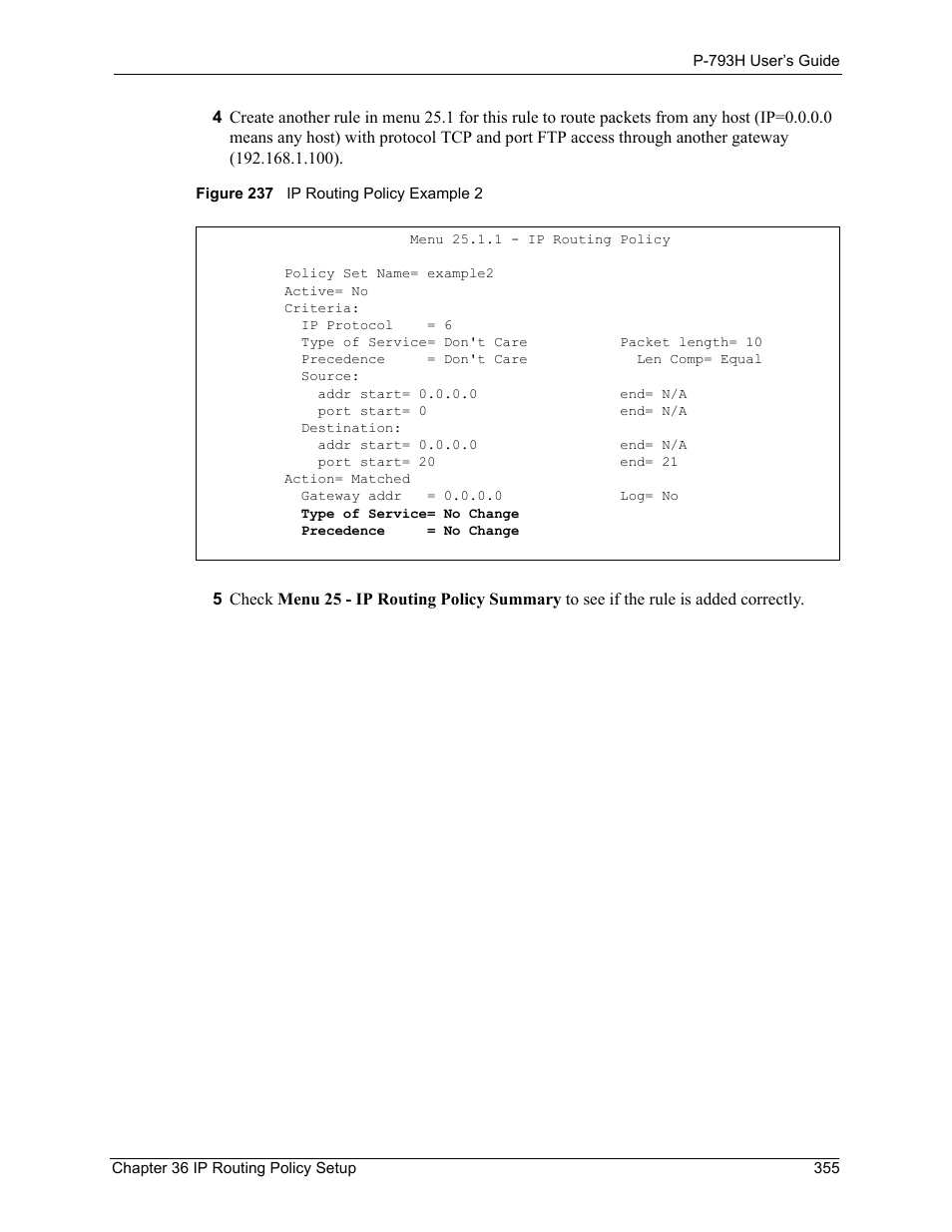 Figure 237 ip routing policy example 2 | ZyXEL Communications G.SHDSL.bis 4-port Security Gateway P-793H User Manual | Page 355 / 432