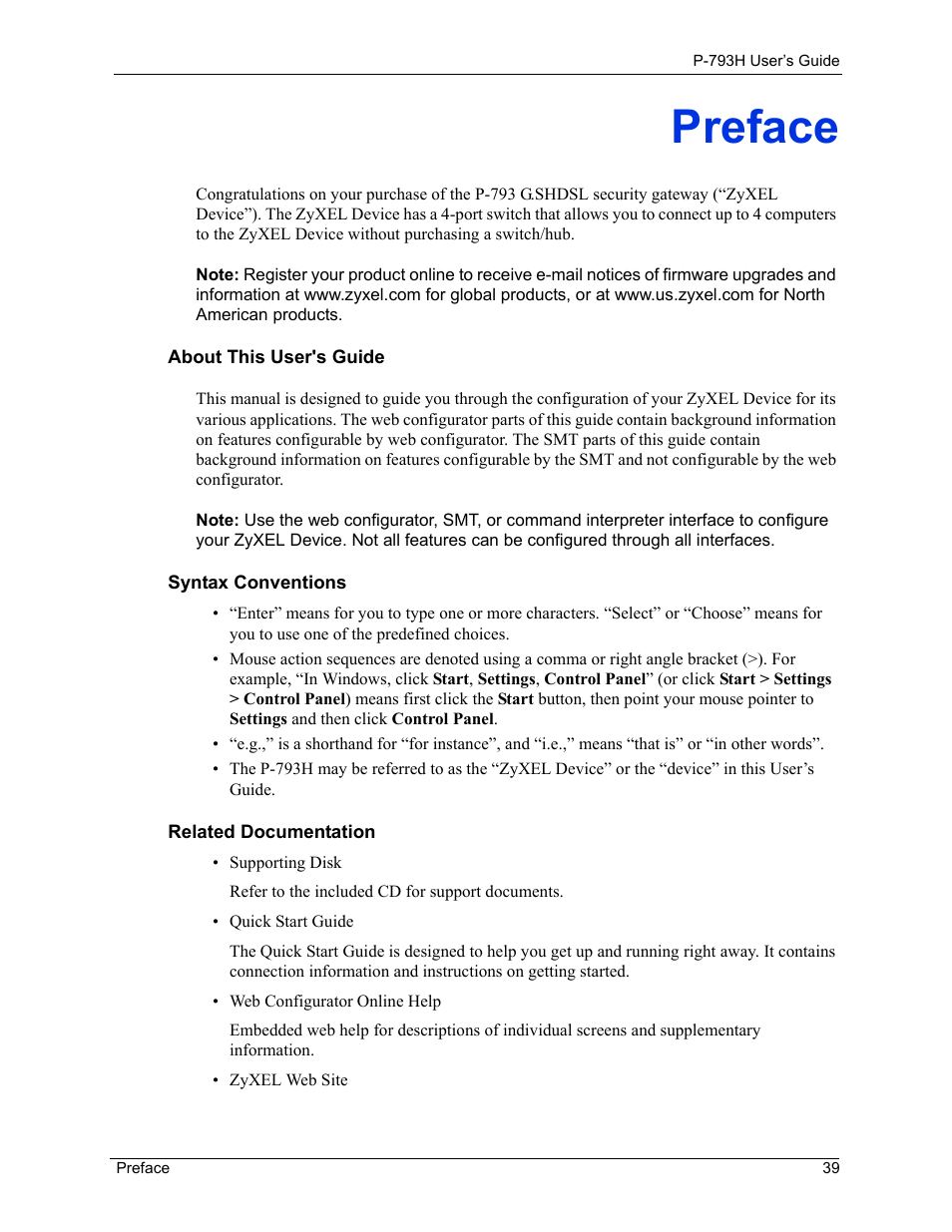 Preface | ZyXEL Communications G.SHDSL.bis 4-port Security Gateway P-793H User Manual | Page 39 / 432