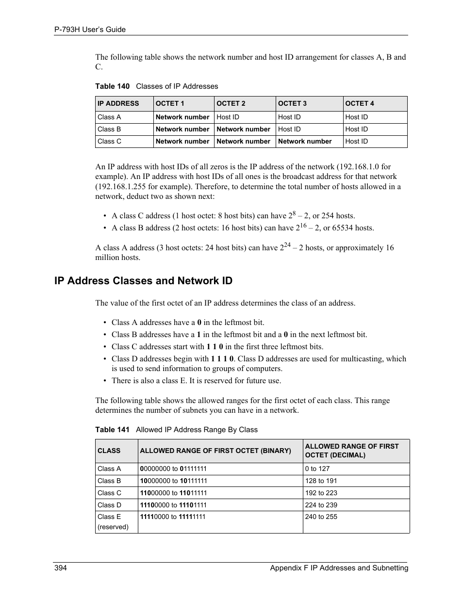 Ip address classes and network id | ZyXEL Communications G.SHDSL.bis 4-port Security Gateway P-793H User Manual | Page 394 / 432