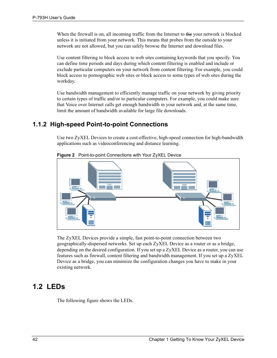 2 high-speed point-to-point connections, 2 leds | ZyXEL Communications G.SHDSL.bis 4-port Security Gateway P-793H User Manual | Page 42 / 432