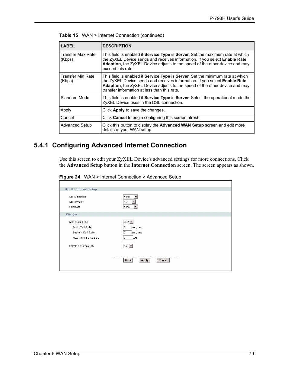 1 configuring advanced internet connection | ZyXEL Communications G.SHDSL.bis 4-port Security Gateway P-793H User Manual | Page 79 / 432