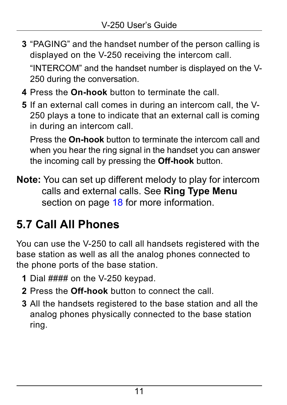 7 call all phones | ZyXEL Communications V-250 User Manual | Page 11 / 26