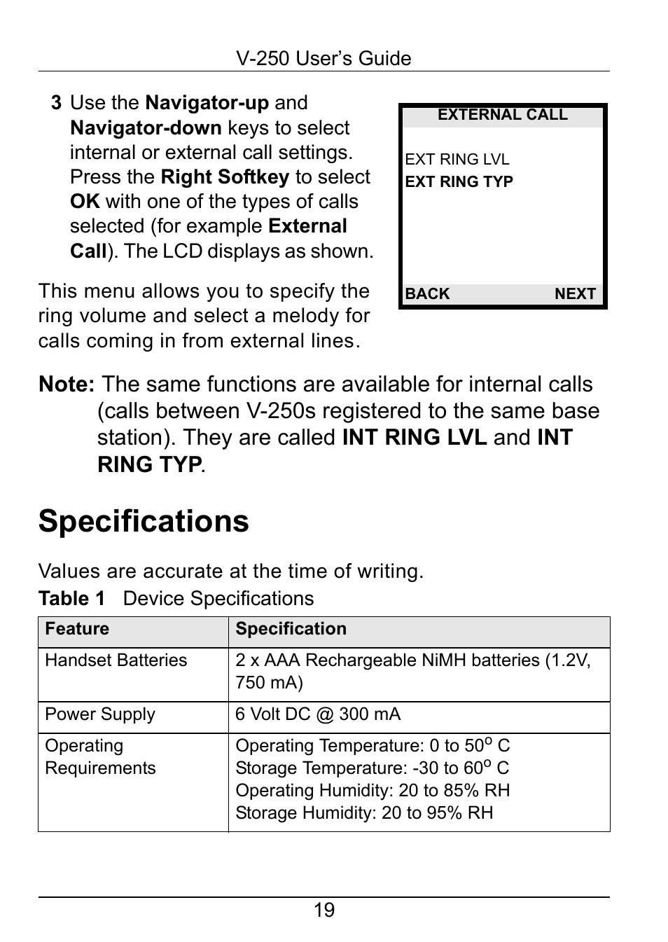 Specifications | ZyXEL Communications V-250 User Manual | Page 19 / 26