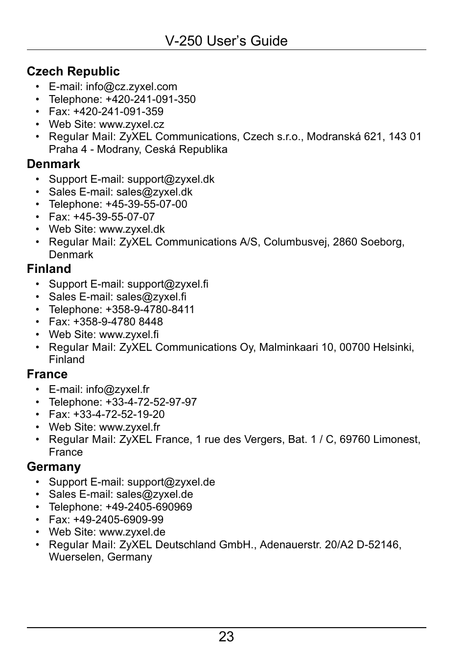 ZyXEL Communications V-250 User Manual | Page 23 / 26