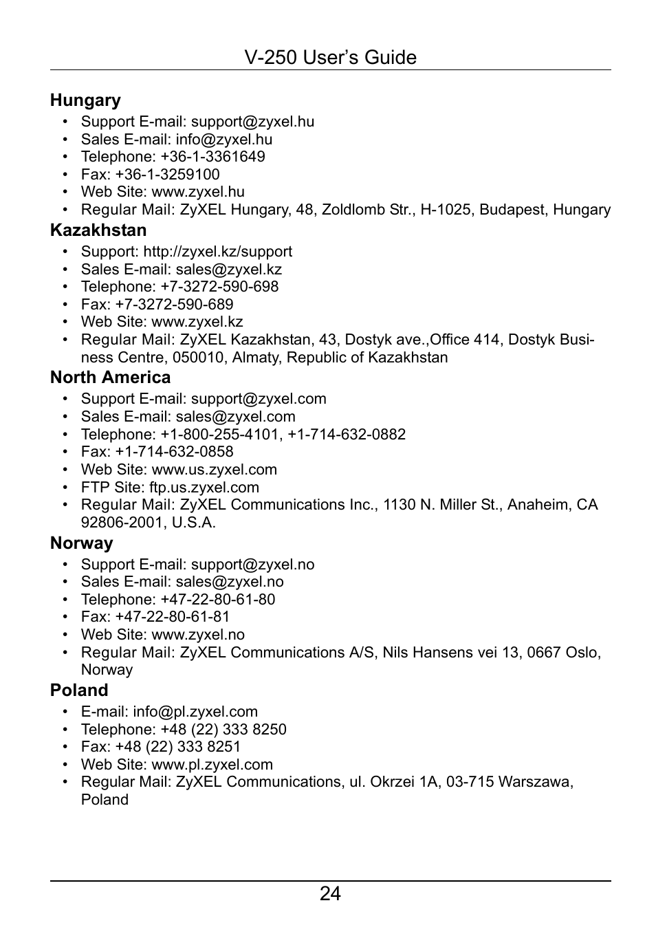 ZyXEL Communications V-250 User Manual | Page 24 / 26