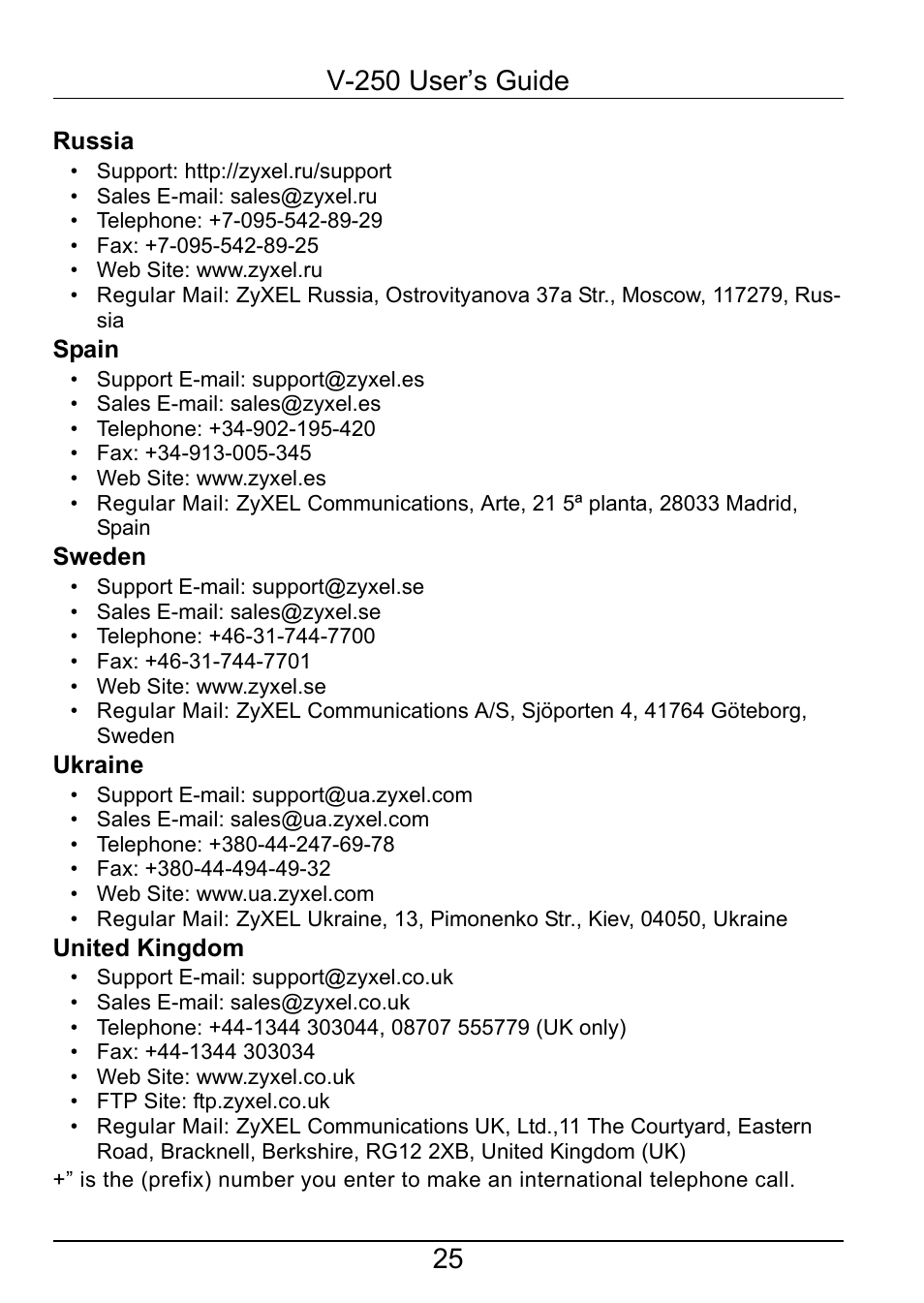 ZyXEL Communications V-250 User Manual | Page 25 / 26