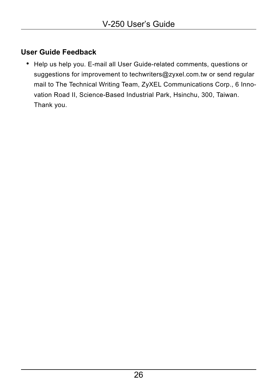ZyXEL Communications V-250 User Manual | Page 26 / 26