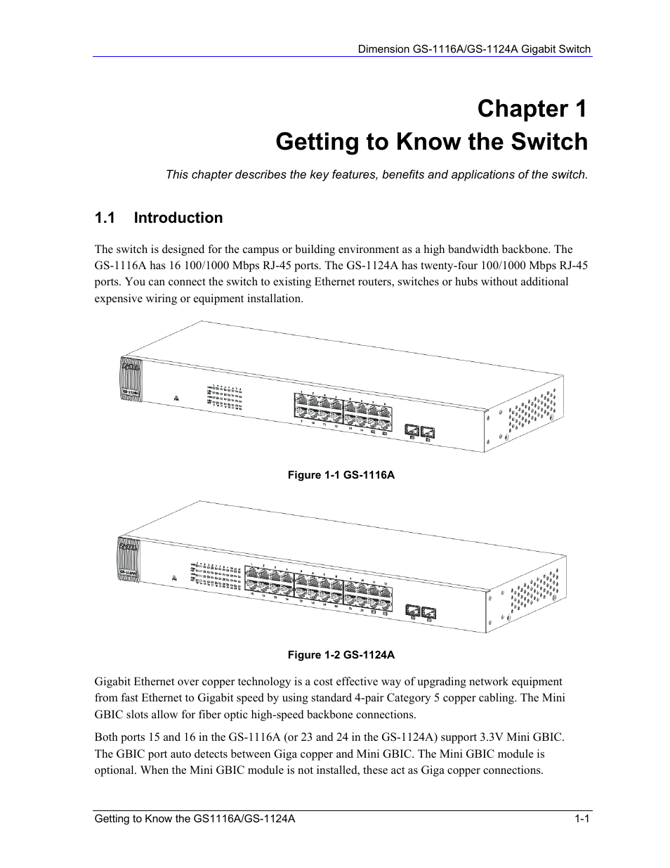 Chapter 1 getting to know the switch | ZyXEL Communications GS-1124A User Manual | Page 11 / 30