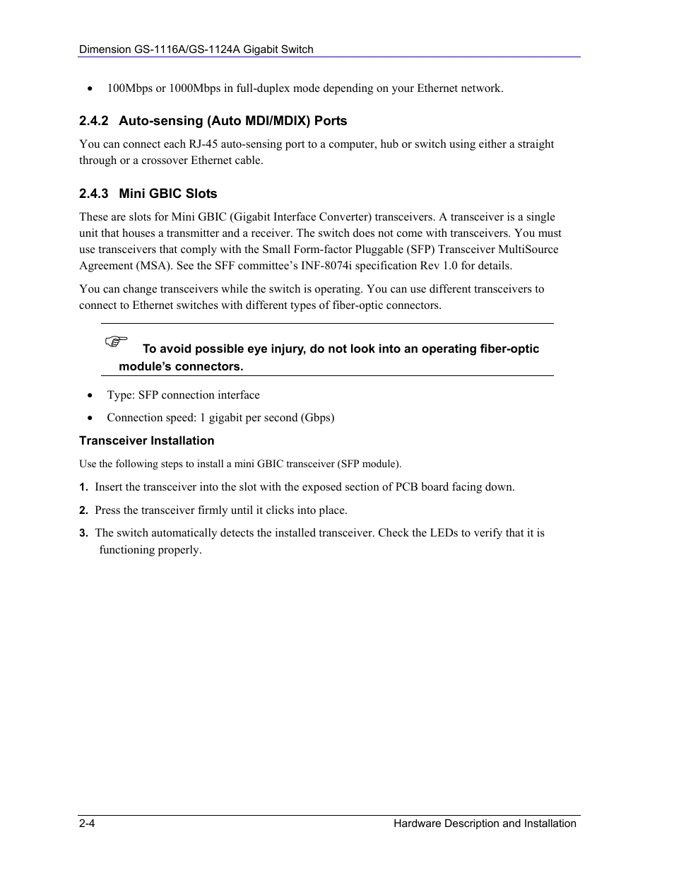 ZyXEL Communications GS-1124A User Manual | Page 20 / 30