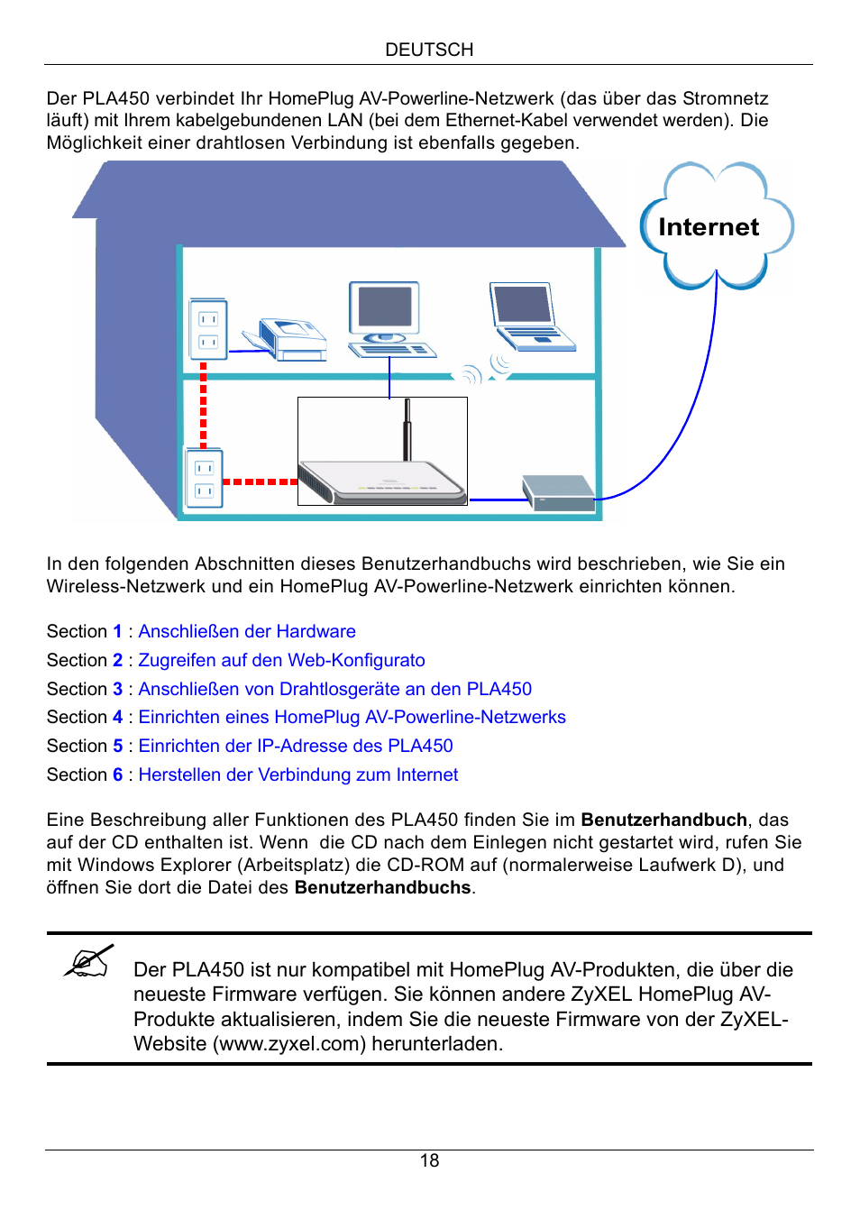 Deutsch, Internet | ZyXEL Communications PLA450 Series User Manual | Page 18 / 103