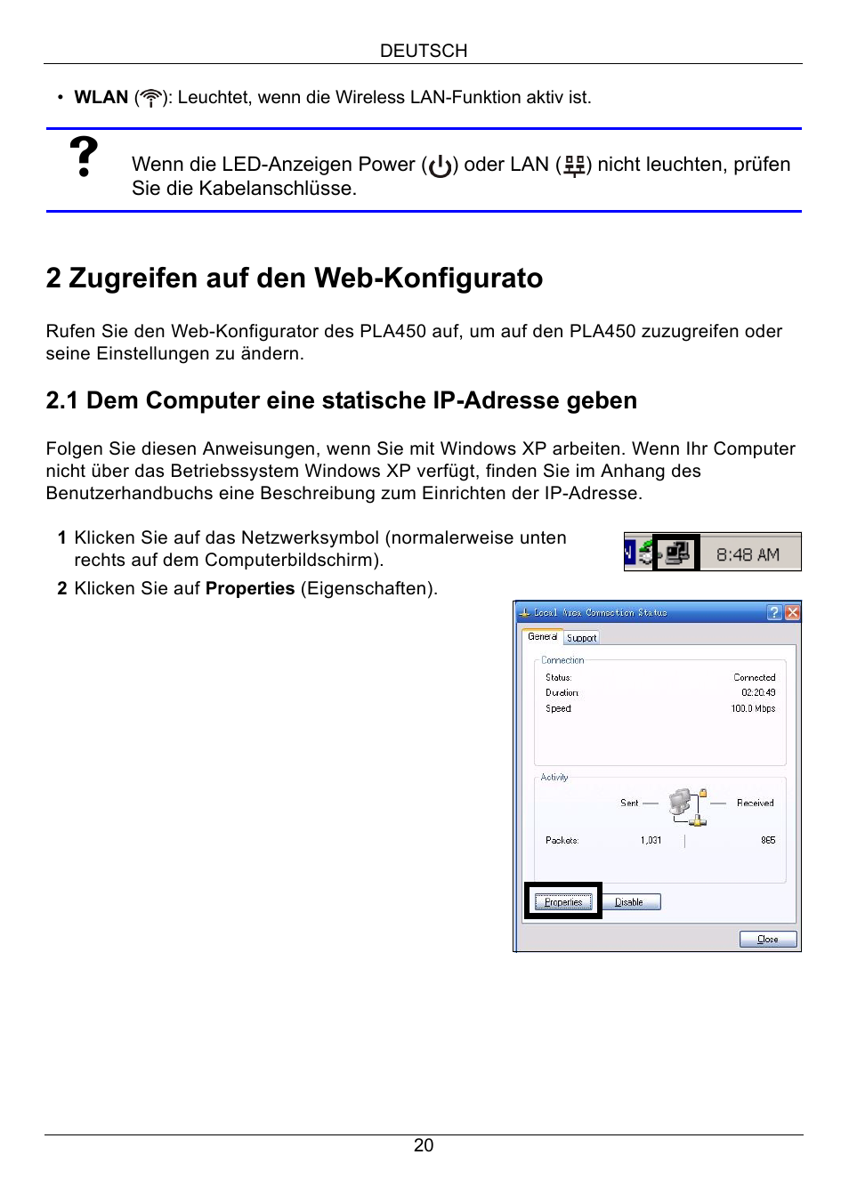 2 zugreifen auf den web-konfigurato | ZyXEL Communications PLA450 Series User Manual | Page 20 / 103
