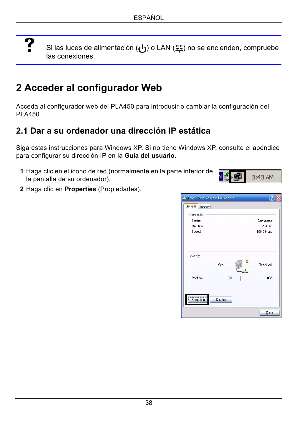 2 acceder al configurador web | ZyXEL Communications PLA450 Series User Manual | Page 38 / 103
