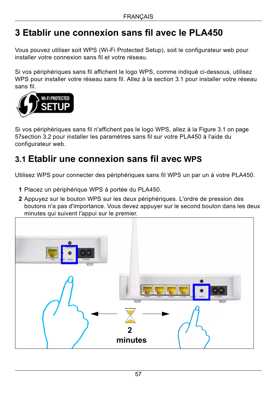 3 etablir une connexion sans fil avec le pla450, Etablir une connexion sans fil avec | ZyXEL Communications PLA450 Series User Manual | Page 57 / 103