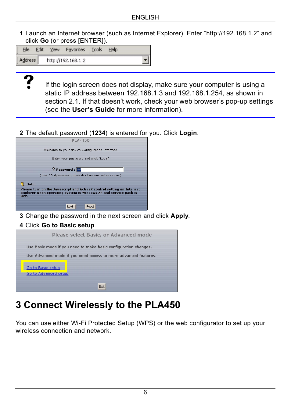3 connect wirelessly to the pla450 | ZyXEL Communications PLA450 Series User Manual | Page 6 / 103