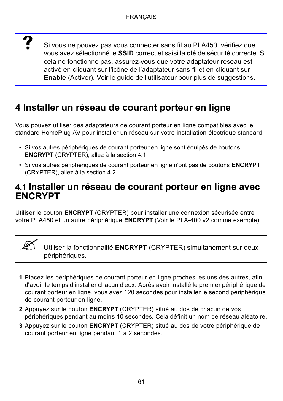 4 installer un réseau de courant porteur en ligne | ZyXEL Communications PLA450 Series User Manual | Page 61 / 103