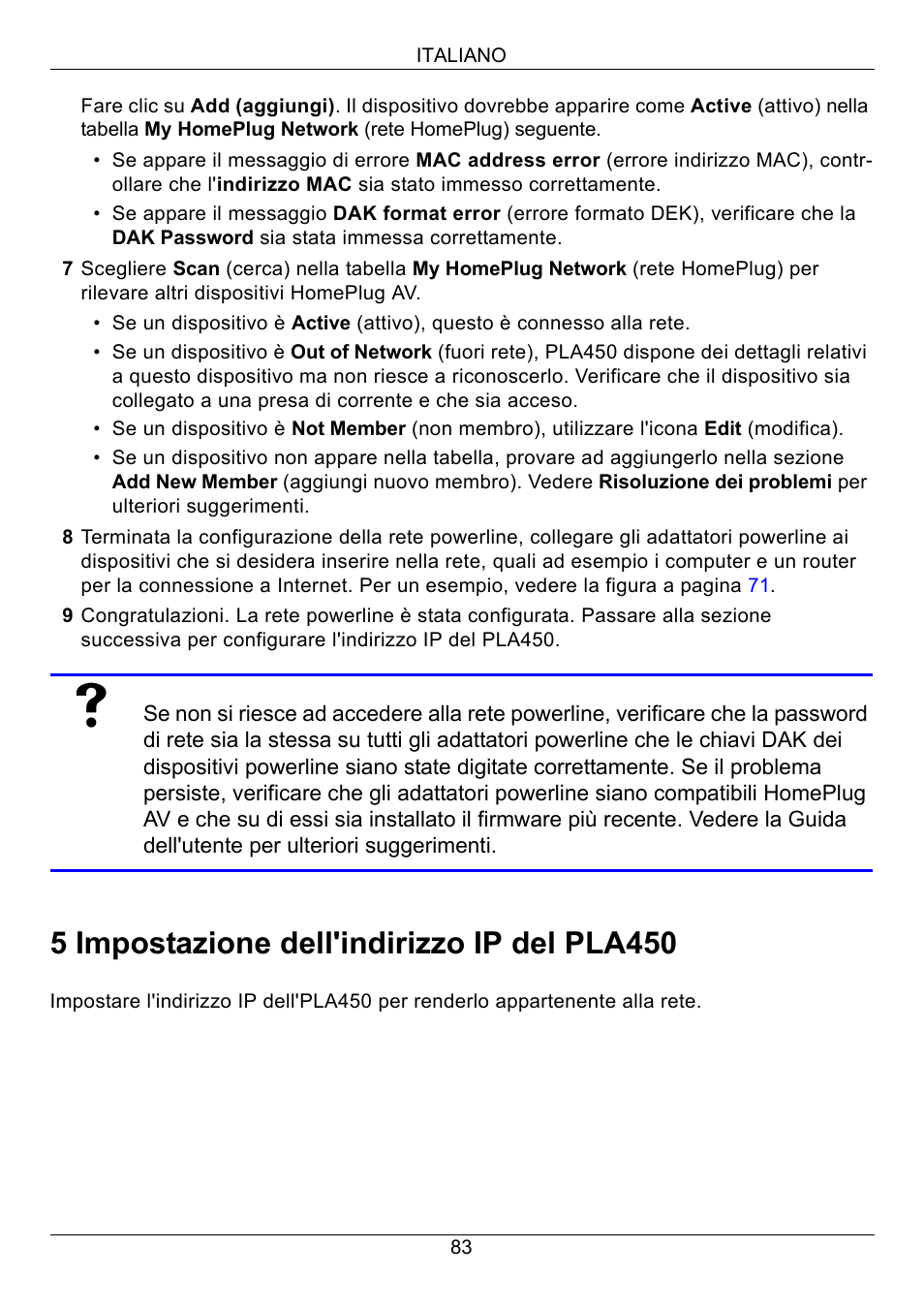5 impostazione dell'indirizzo ip del pla450 | ZyXEL Communications PLA450 Series User Manual | Page 83 / 103