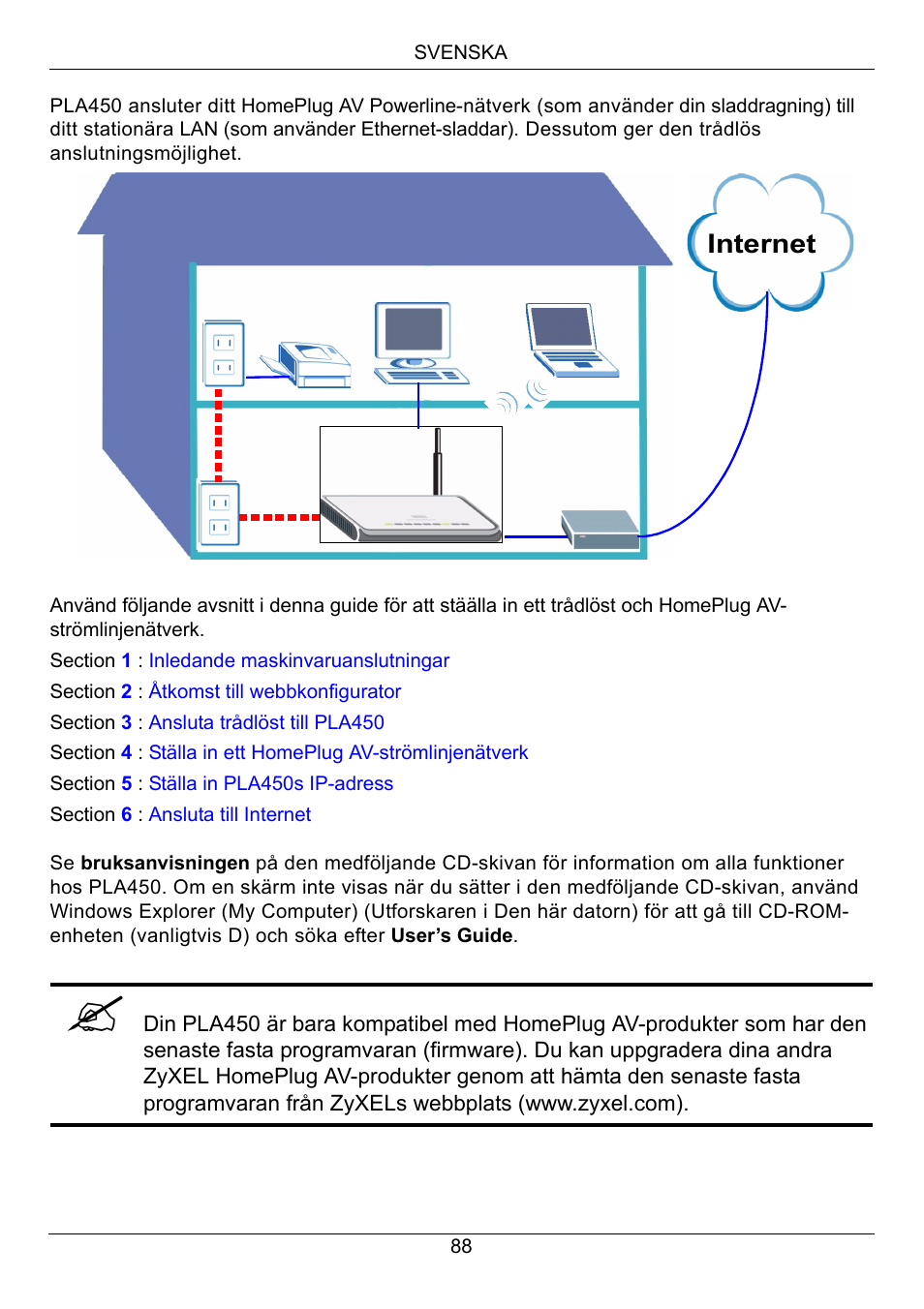 Svenska, Internet | ZyXEL Communications PLA450 Series User Manual | Page 88 / 103