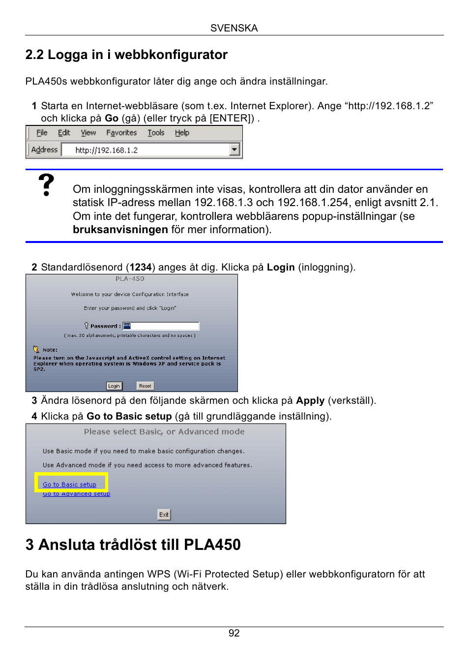3 ansluta trådlöst till pla450 | ZyXEL Communications PLA450 Series User Manual | Page 92 / 103