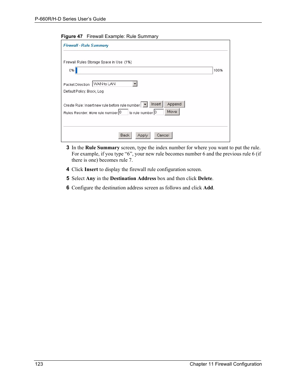 Figure 47 firewall example: rule summary | ZyXEL Communications P-660H-D Series User Manual | Page 124 / 421