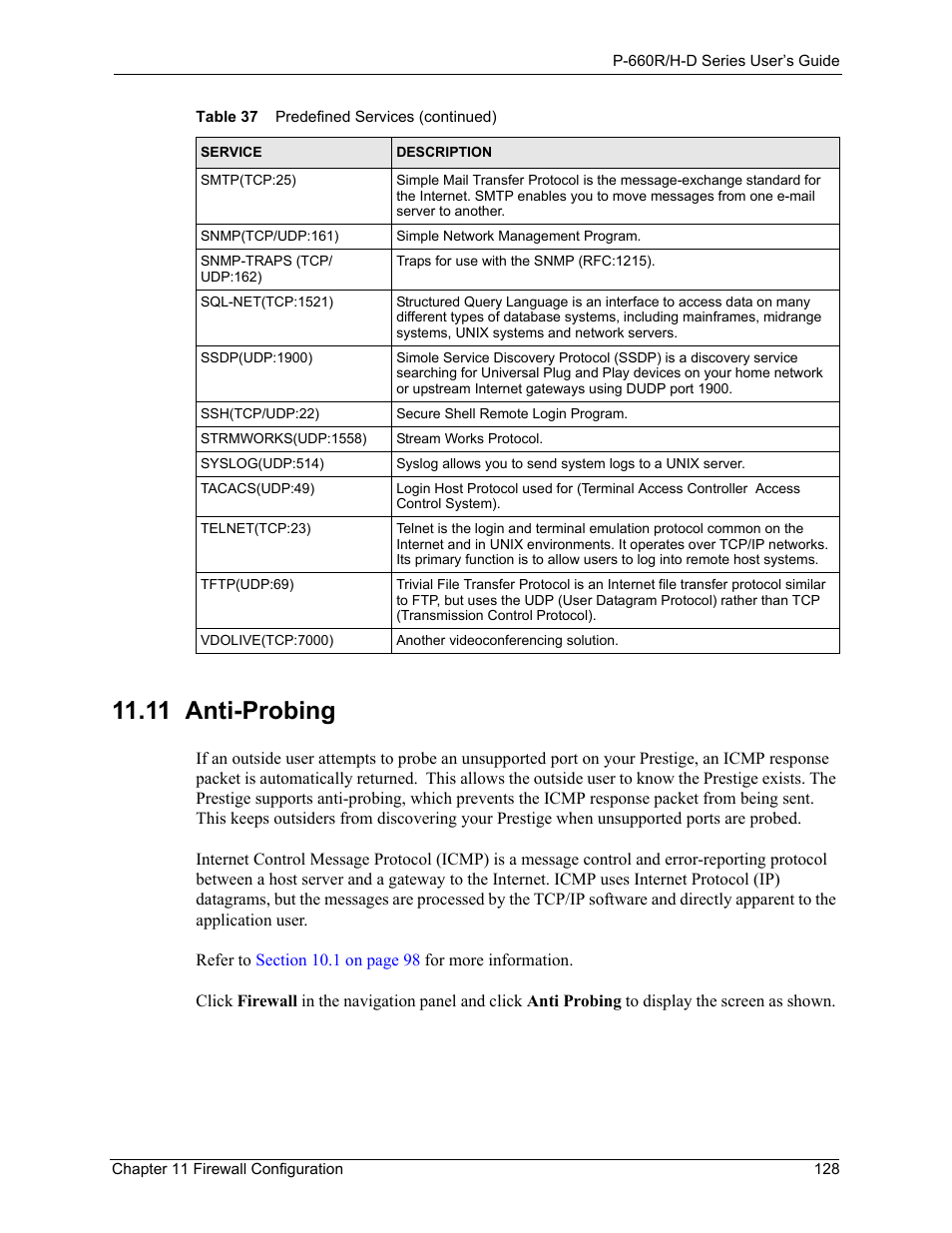 11 anti-probing | ZyXEL Communications P-660H-D Series User Manual | Page 129 / 421
