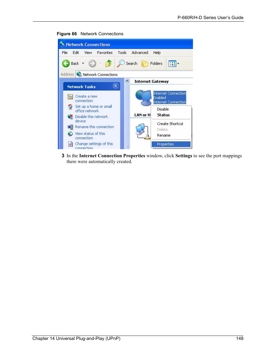 Figure 66 network connections | ZyXEL Communications P-660H-D Series User Manual | Page 149 / 421
