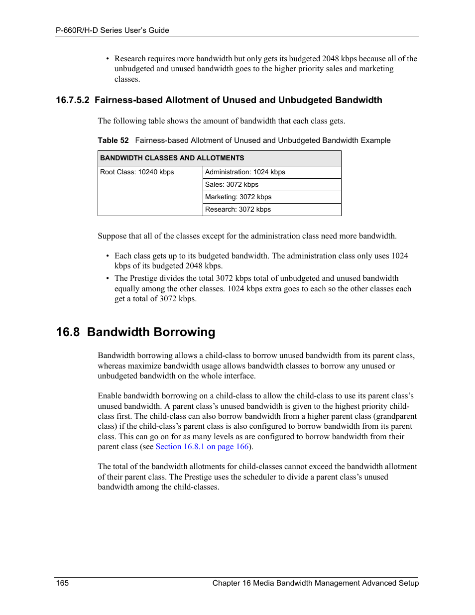 8 bandwidth borrowing, Parent (see | ZyXEL Communications P-660H-D Series User Manual | Page 166 / 421