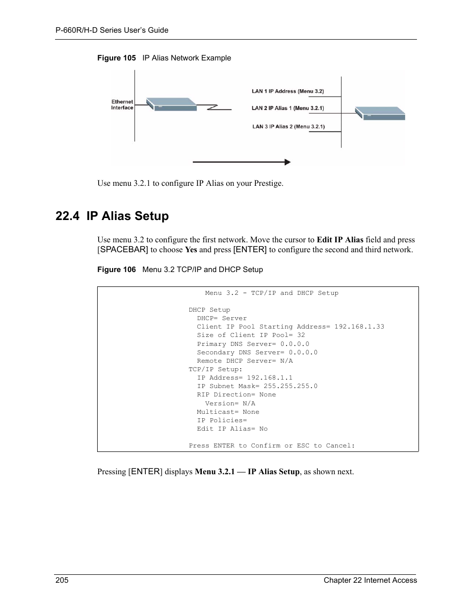 4 ip alias setup | ZyXEL Communications P-660H-D Series User Manual | Page 206 / 421