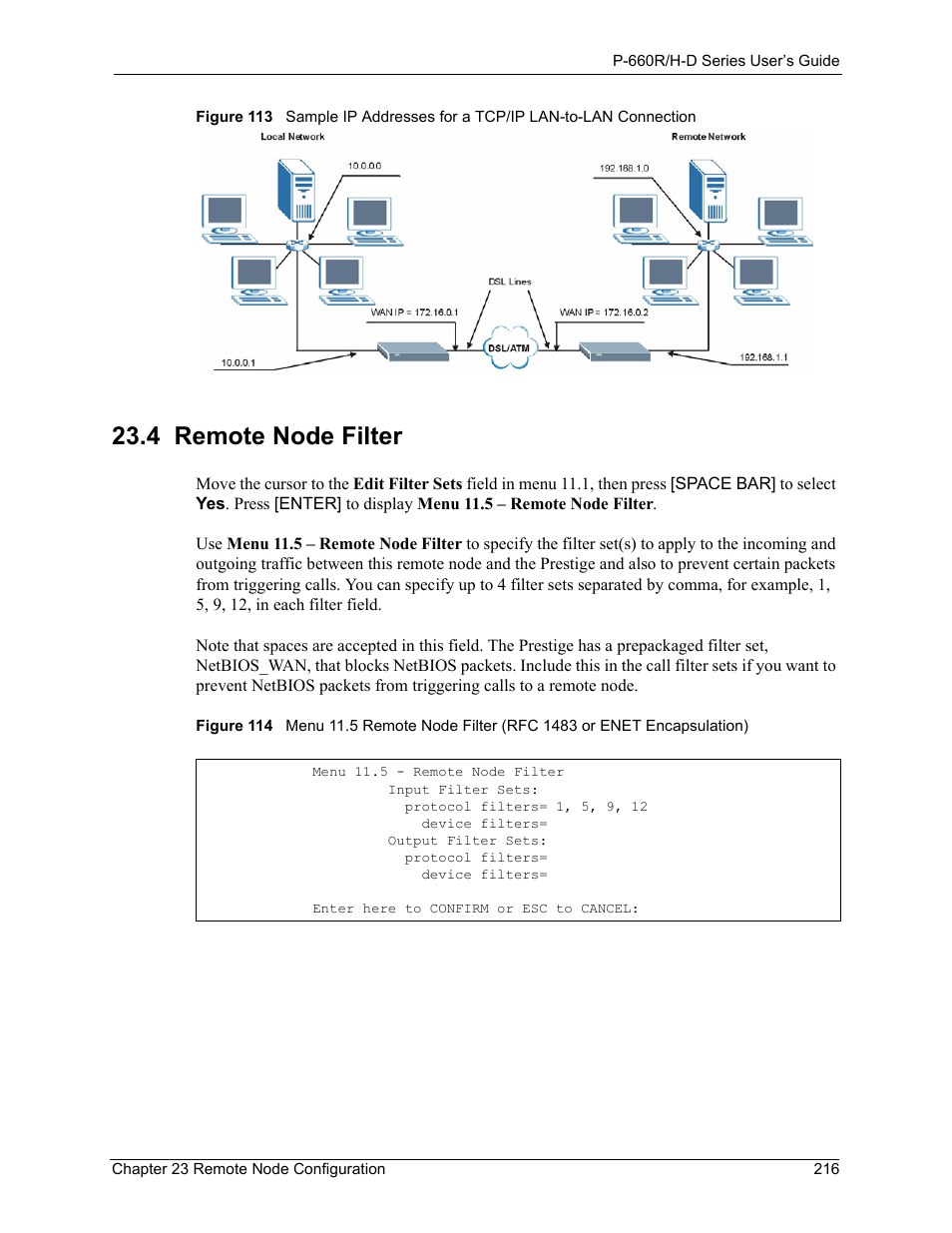 4 remote node filter | ZyXEL Communications P-660H-D Series User Manual | Page 217 / 421