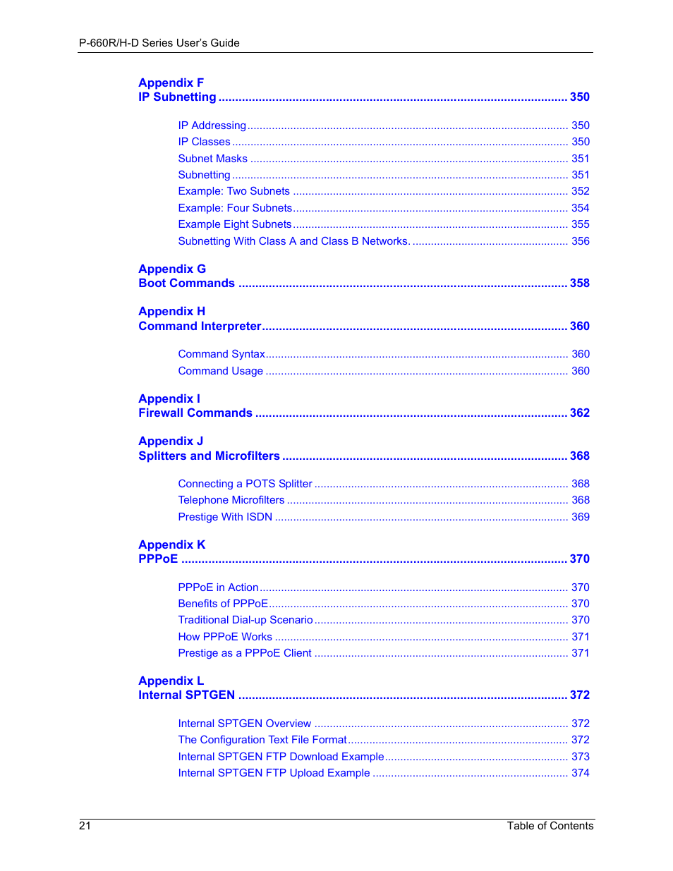 ZyXEL Communications P-660H-D Series User Manual | Page 22 / 421