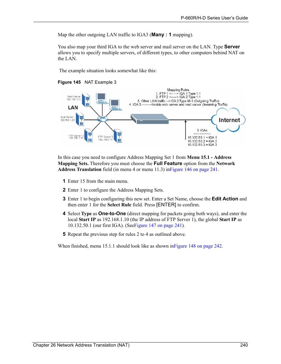 Figure 145 nat example 3 | ZyXEL Communications P-660H-D Series User Manual | Page 241 / 421