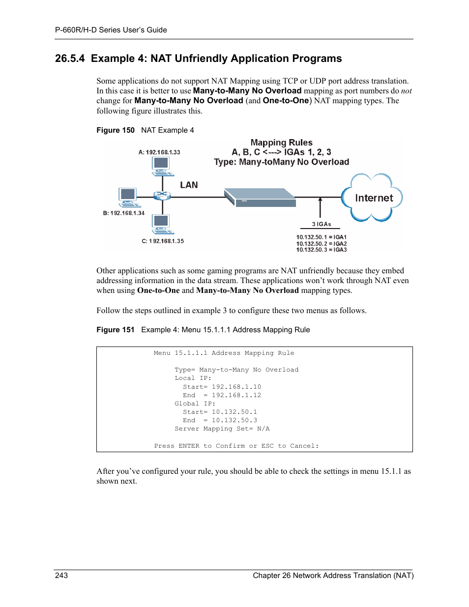 4 example 4: nat unfriendly application programs | ZyXEL Communications P-660H-D Series User Manual | Page 244 / 421