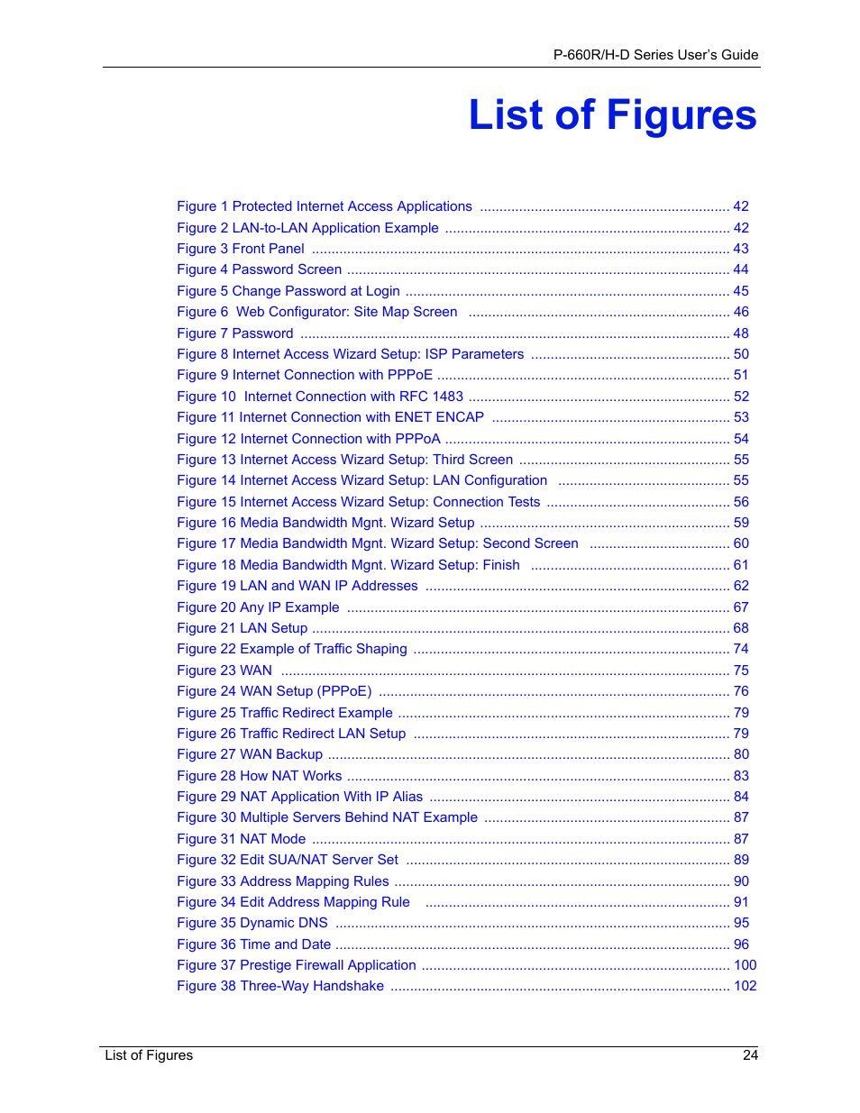 List of figures | ZyXEL Communications P-660H-D Series User Manual | Page 25 / 421