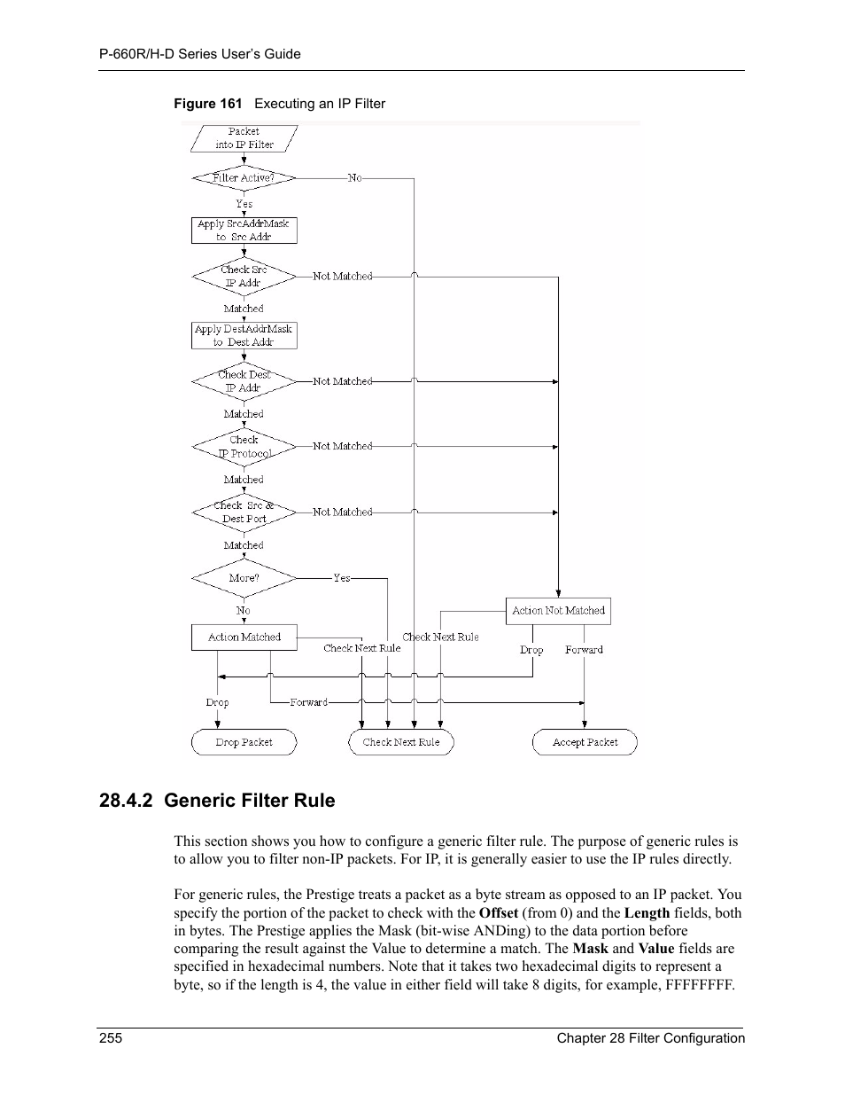 2 generic filter rule, Figure 161 executing an ip filter | ZyXEL Communications P-660H-D Series User Manual | Page 256 / 421