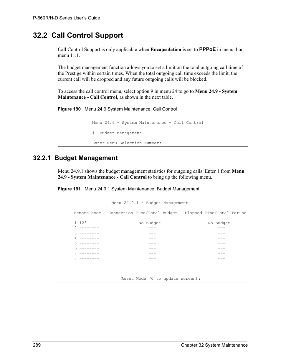 2 call control support, 1 budget management | ZyXEL Communications P-660H-D Series User Manual | Page 290 / 421