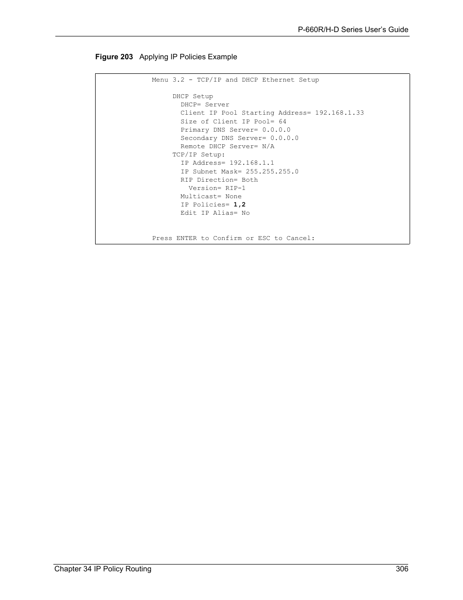 Figure 203 applying ip policies example | ZyXEL Communications P-660H-D Series User Manual | Page 307 / 421