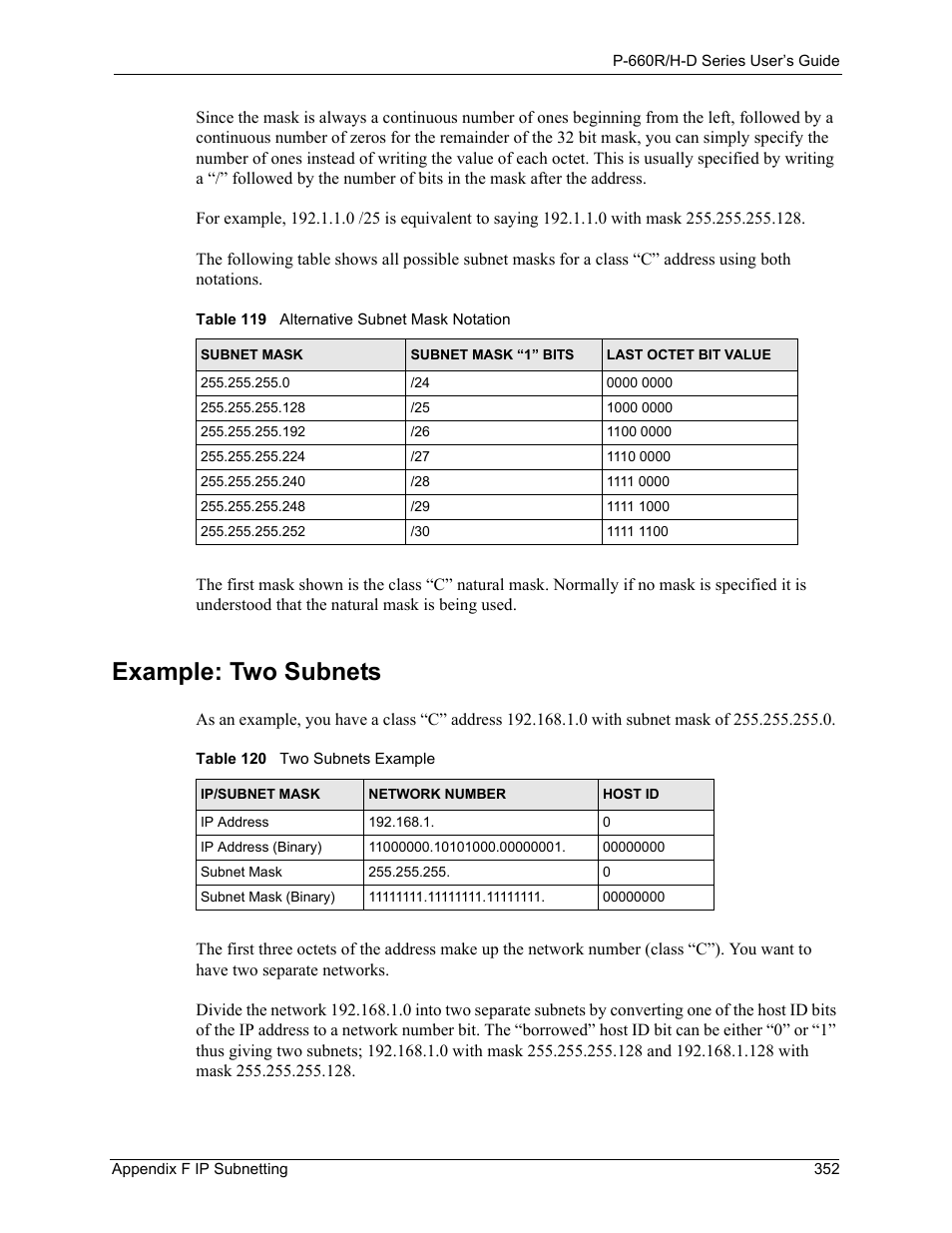 Example: two subnets | ZyXEL Communications P-660H-D Series User Manual | Page 353 / 421