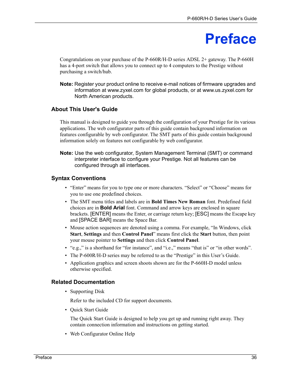 Preface | ZyXEL Communications P-660H-D Series User Manual | Page 37 / 421