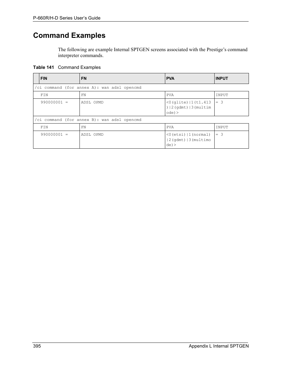 Command examples, Table 141 command examples | ZyXEL Communications P-660H-D Series User Manual | Page 396 / 421