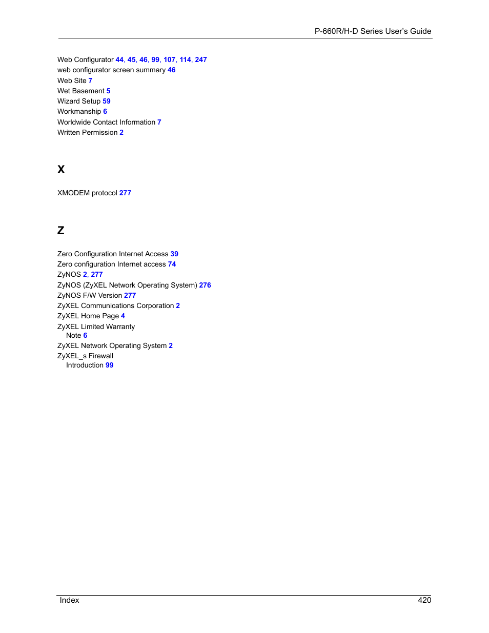 ZyXEL Communications P-660H-D Series User Manual | Page 421 / 421