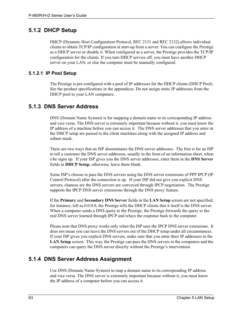 2 dhcp setup, 1 ip pool setup, 3 dns server address | 4 dns server address assignment | ZyXEL Communications P-660H-D Series User Manual | Page 64 / 421