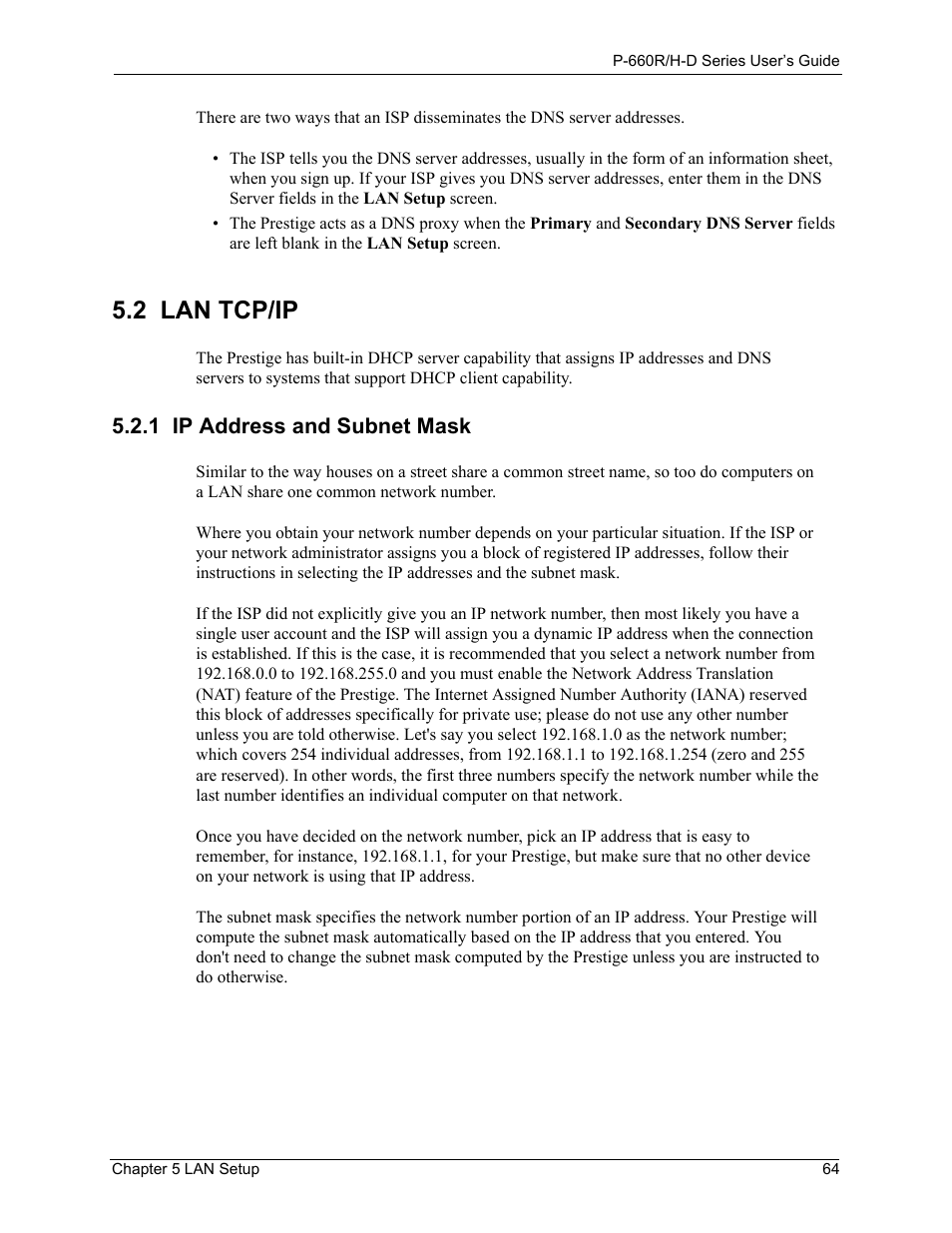 2 lan tcp/ip, 1 ip address and subnet mask | ZyXEL Communications P-660H-D Series User Manual | Page 65 / 421