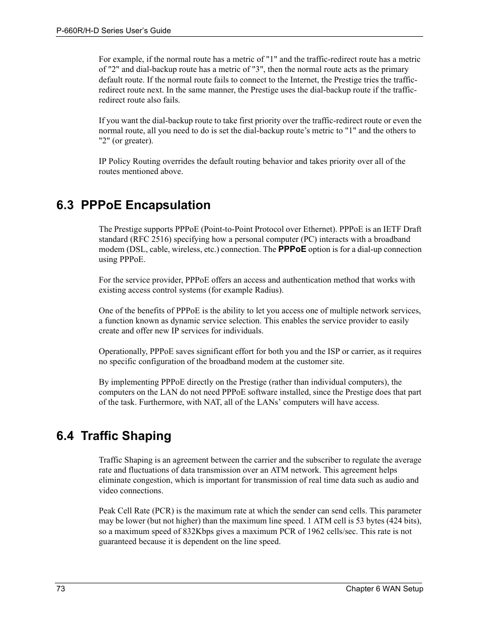 3 pppoe encapsulation, 4 traffic shaping | ZyXEL Communications P-660H-D Series User Manual | Page 74 / 421