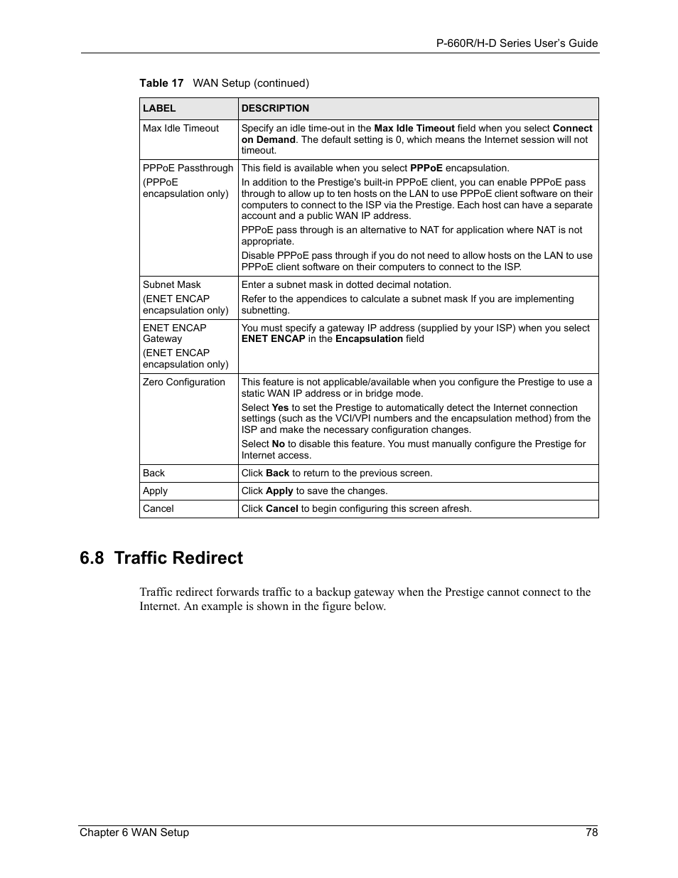 8 traffic redirect | ZyXEL Communications P-660H-D Series User Manual | Page 79 / 421