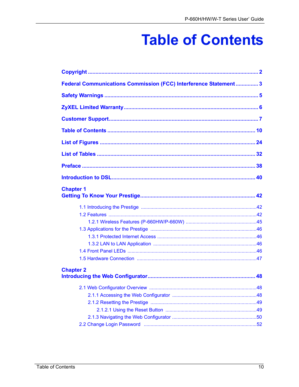 ZyXEL Communications ADSL 2+ Gateway P-660HW-T1 User Manual | Page 10 / 465