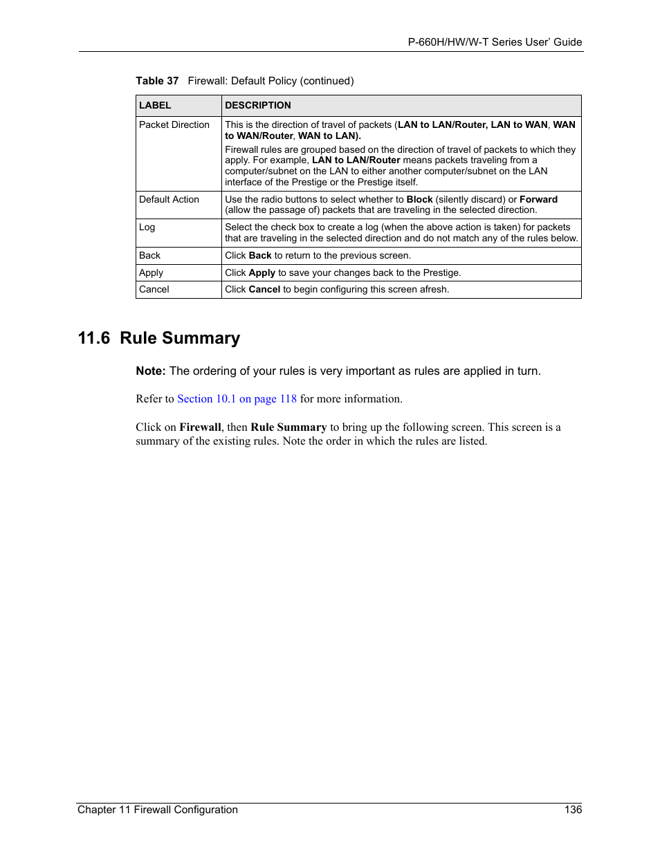 6 rule summary, Refer to | ZyXEL Communications ADSL 2+ Gateway P-660HW-T1 User Manual | Page 136 / 465