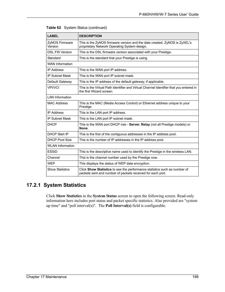 1 system statistics | ZyXEL Communications ADSL 2+ Gateway P-660HW-T1 User Manual | Page 198 / 465