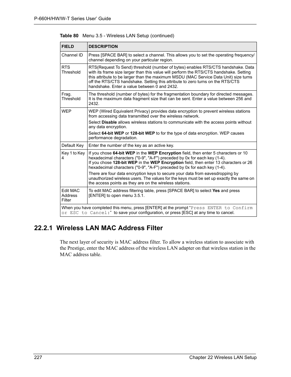 1 wireless lan mac address filter | ZyXEL Communications ADSL 2+ Gateway P-660HW-T1 User Manual | Page 227 / 465