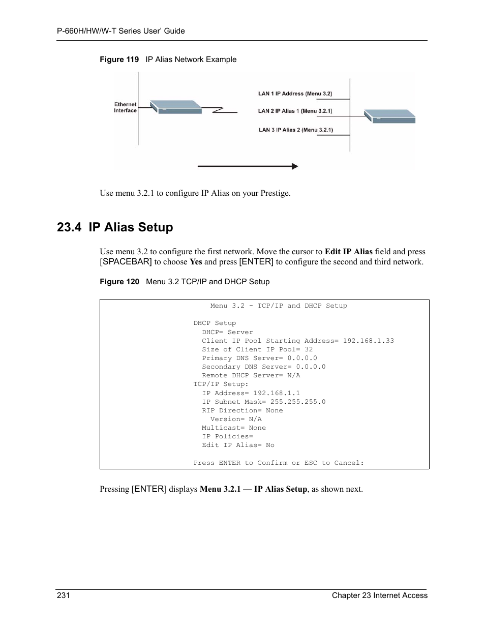 4 ip alias setup | ZyXEL Communications ADSL 2+ Gateway P-660HW-T1 User Manual | Page 231 / 465