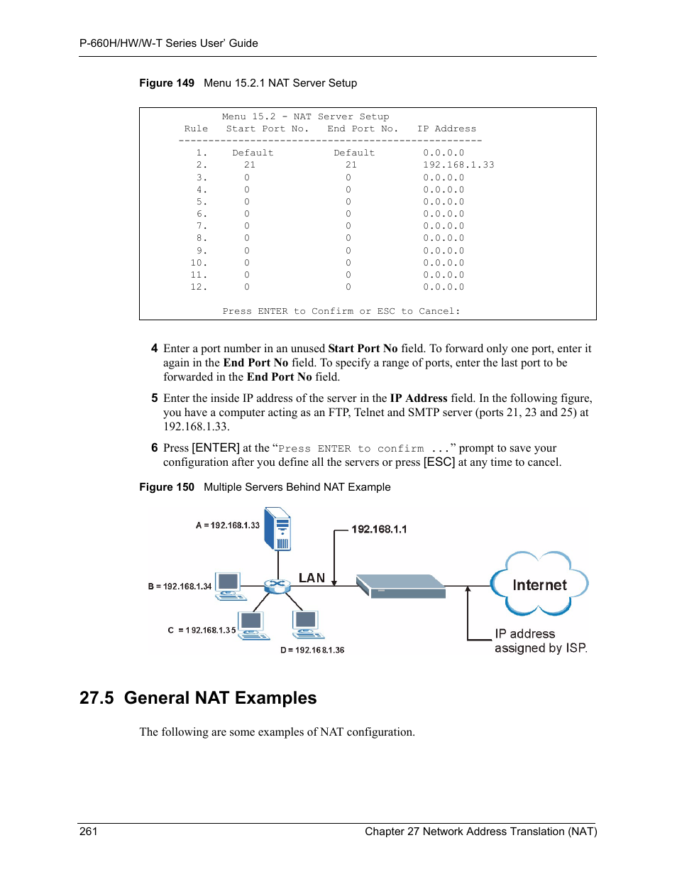 5 general nat examples | ZyXEL Communications ADSL 2+ Gateway P-660HW-T1 User Manual | Page 261 / 465