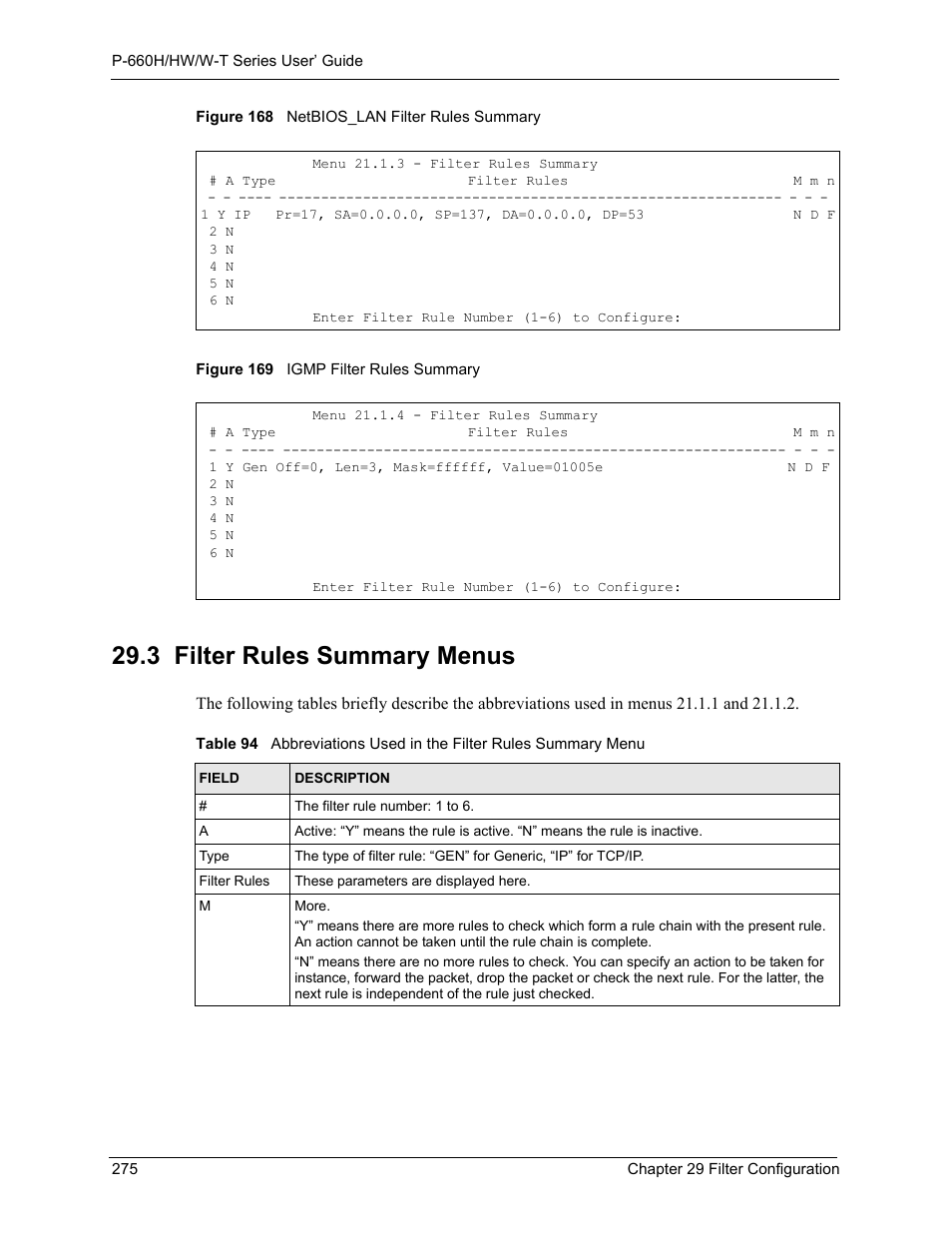 3 filter rules summary menus | ZyXEL Communications ADSL 2+ Gateway P-660HW-T1 User Manual | Page 275 / 465